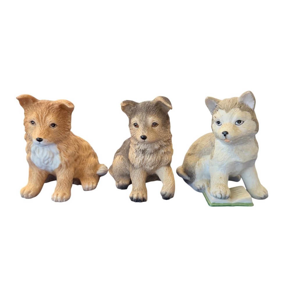 Vintage Homco H&G Porcelain Puppy Dog Figurines‎ Set of 3 8828 8917 Sri Lanka